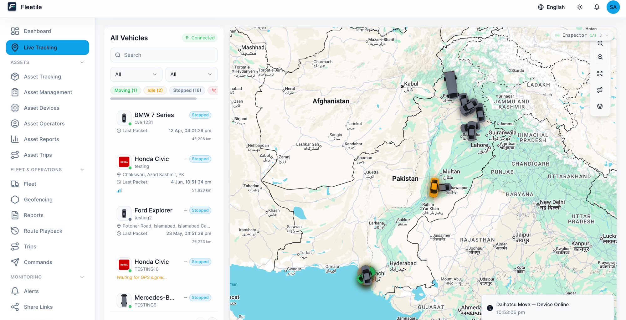 Live fleet tracking map